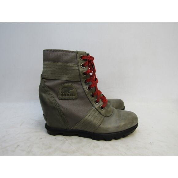 Sorel Womens Sz 7.5 Brown Leather Lace Up Wedge Comfort Ankle Fashion Boots - Picture 3 of 11